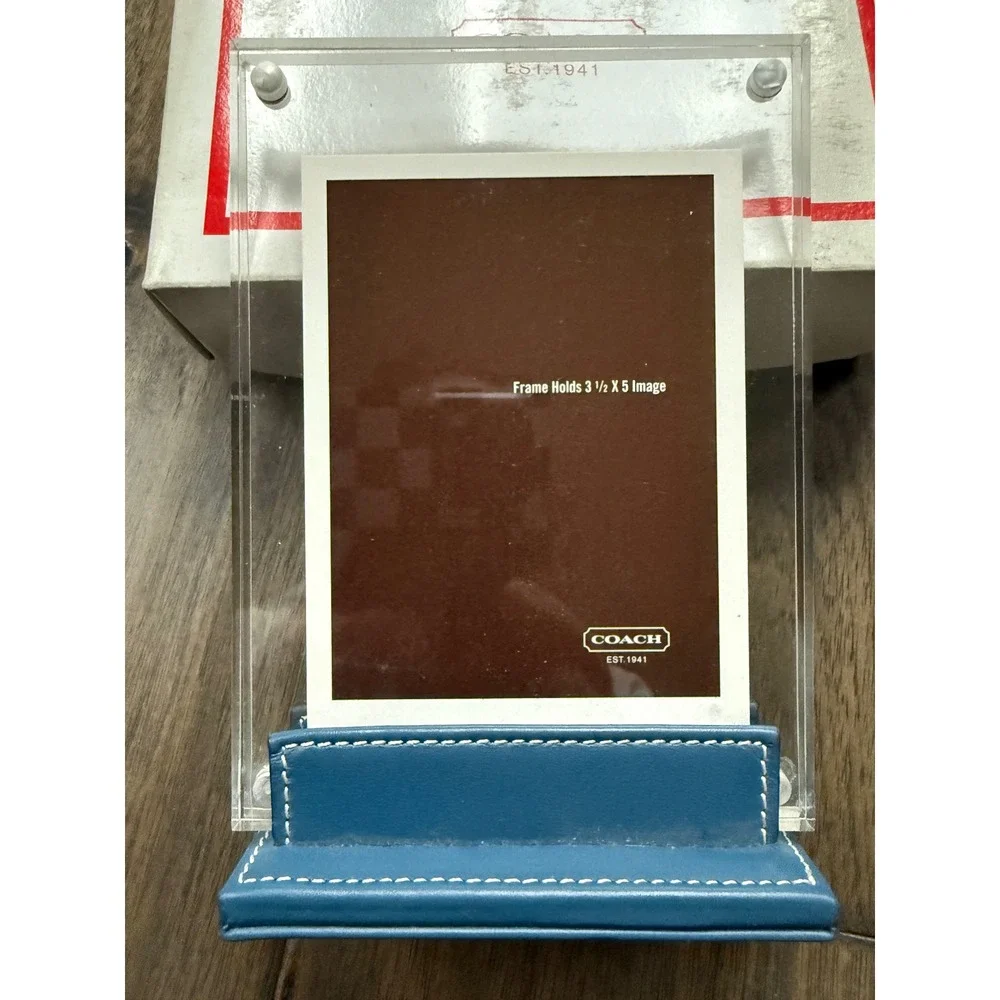 Coach Picture Frame Unisex OS Blue NEW Acrylic Leather 3x5 Stand H121BF Vintage‎